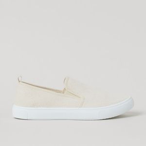 Women's creme colored slide on canvas sneaks